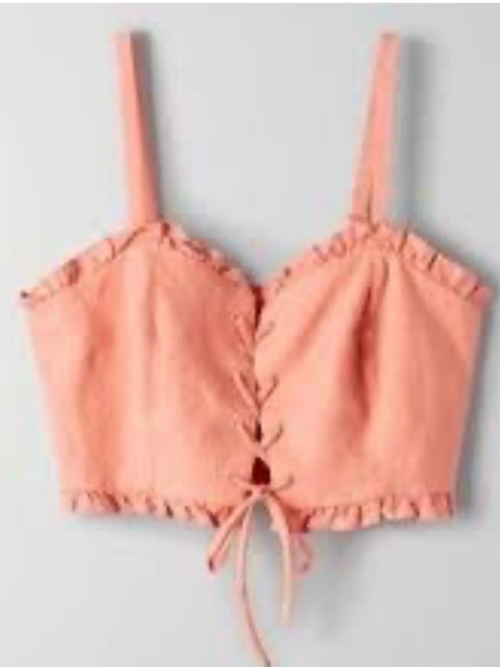 NEW Wilfred 100% Linen Sariah Crop Top Boho Cottagecore Ruffled Corset Coral - Picture 2 of 9